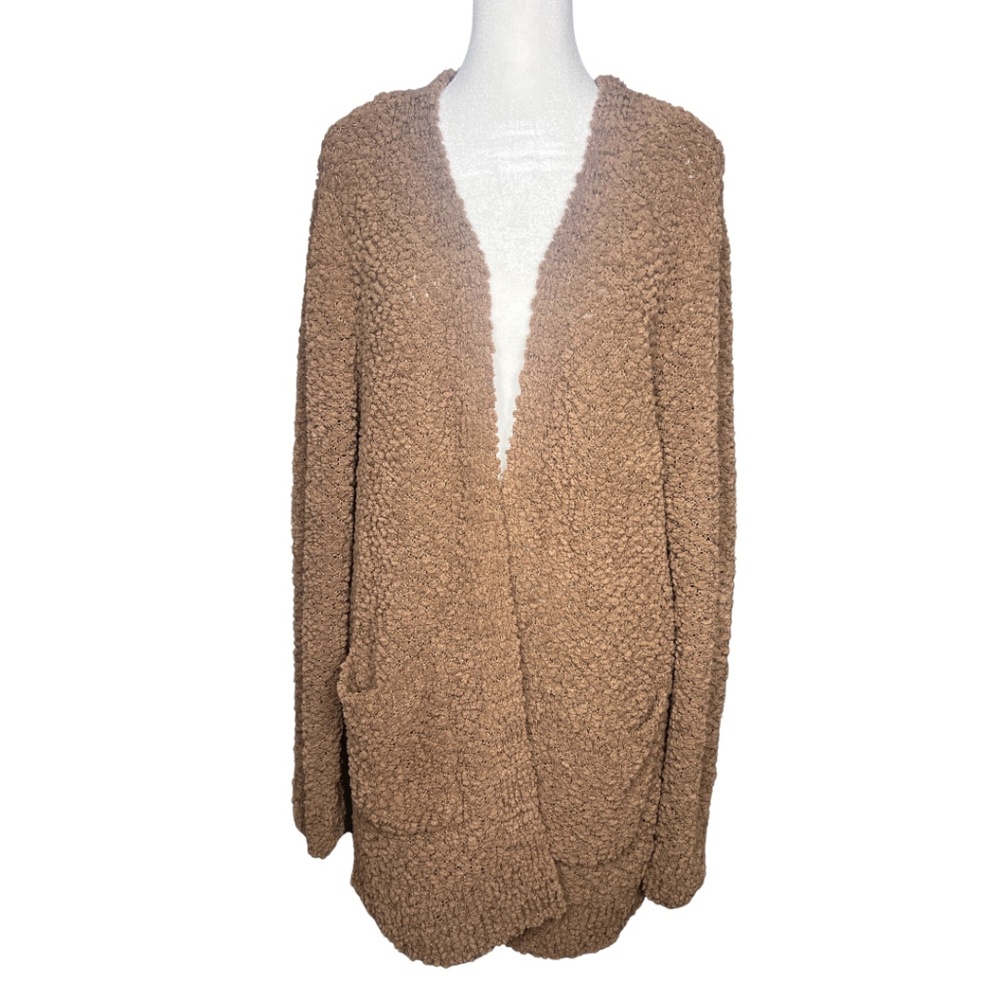 Zenana Brown Popcorn Knit Open Front Cardigan - Size L
